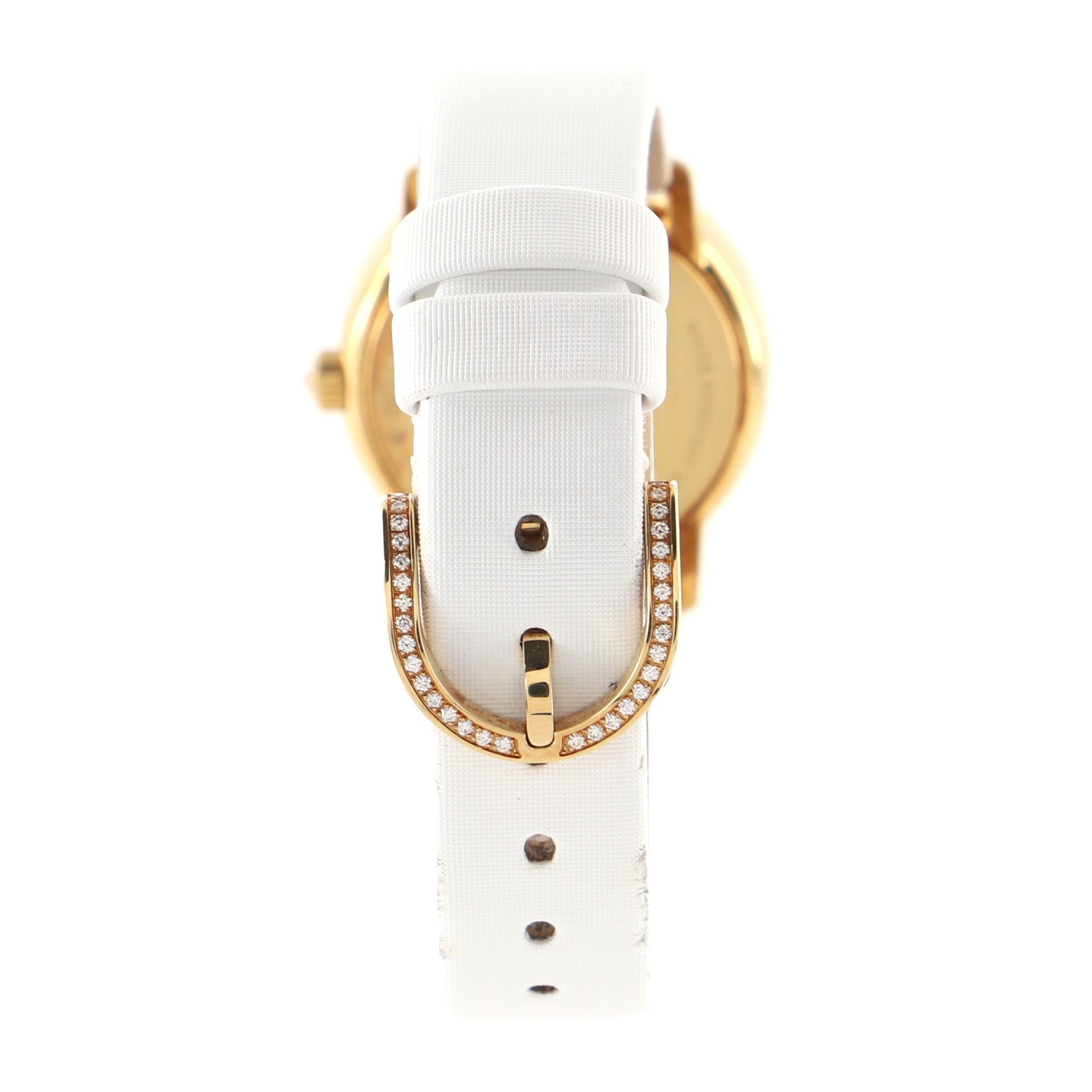Atlas Cocktail Round Quartz Watch Yellow Gold with Diamonds and Satin Leather with Mother of Pearl 26