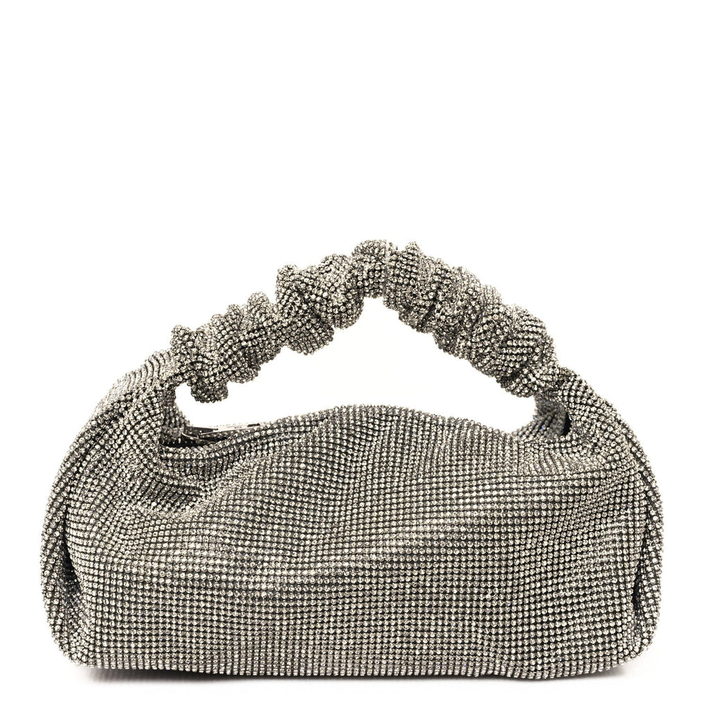 Mesh Crystal Rhinestone Mini Scrunchie Clutch Black Silver