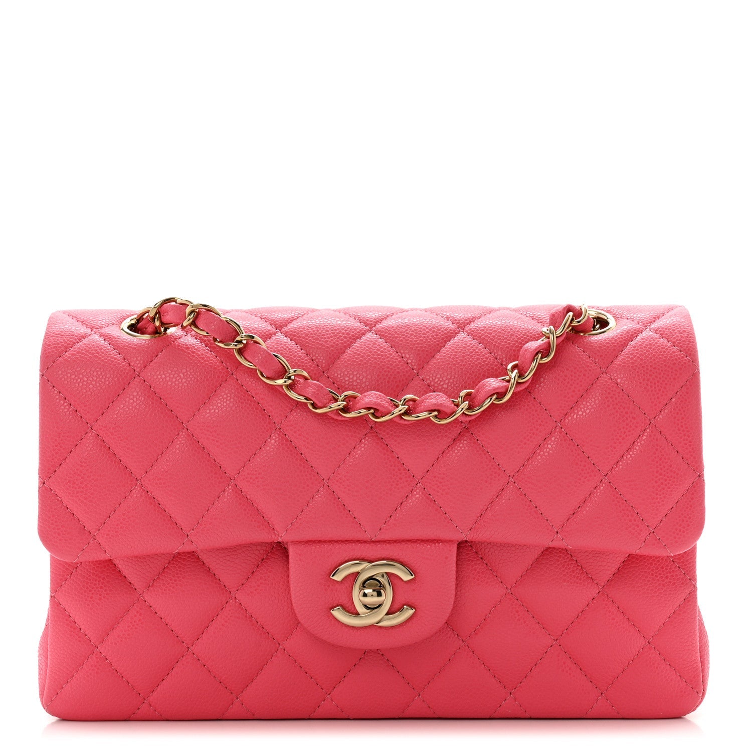 Shiny Caviar Quilted Small Double Pink