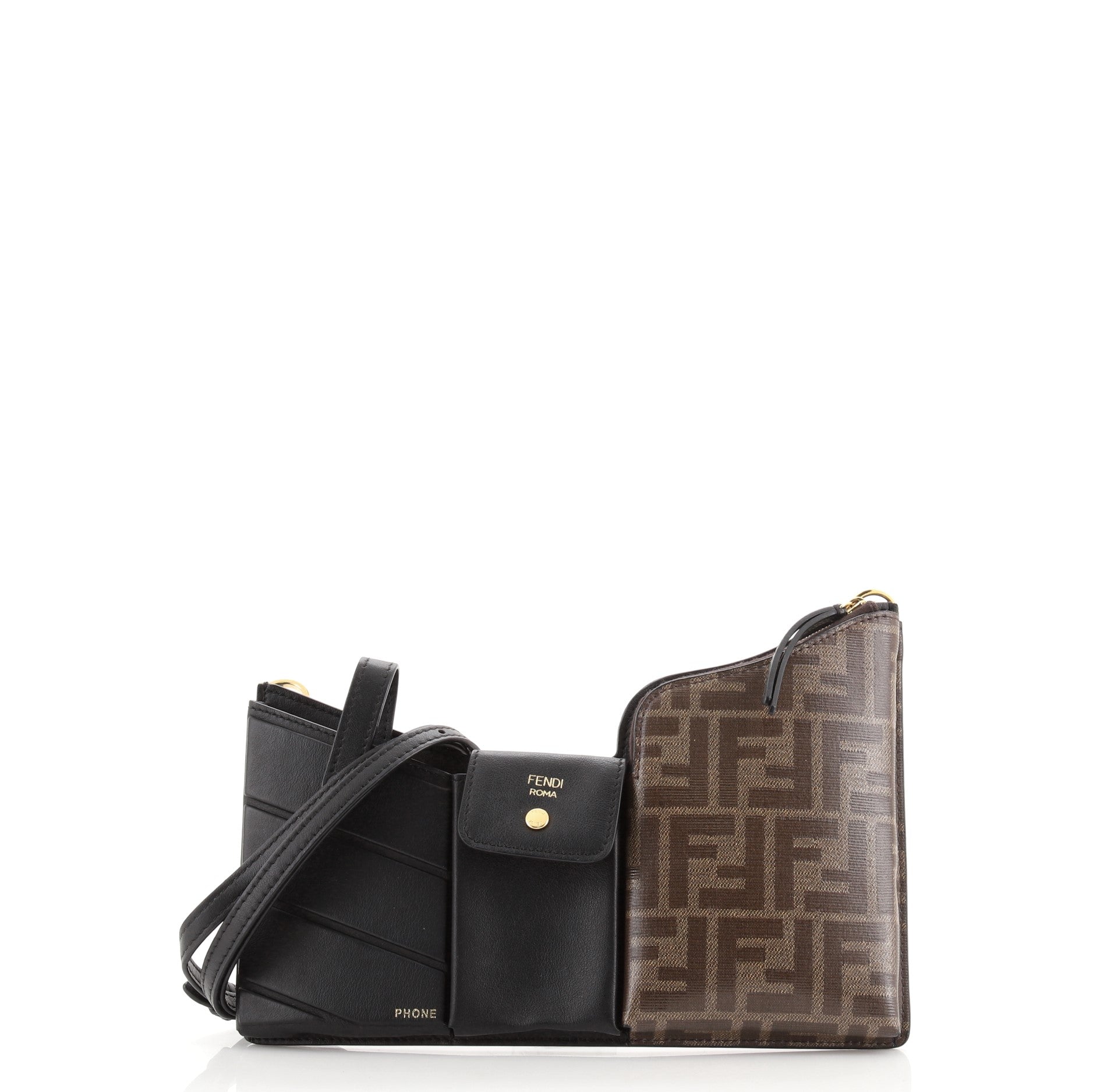 Bustine 3 Pockets Crossbody Bag Leather and Zucca Coated Canvas Mini