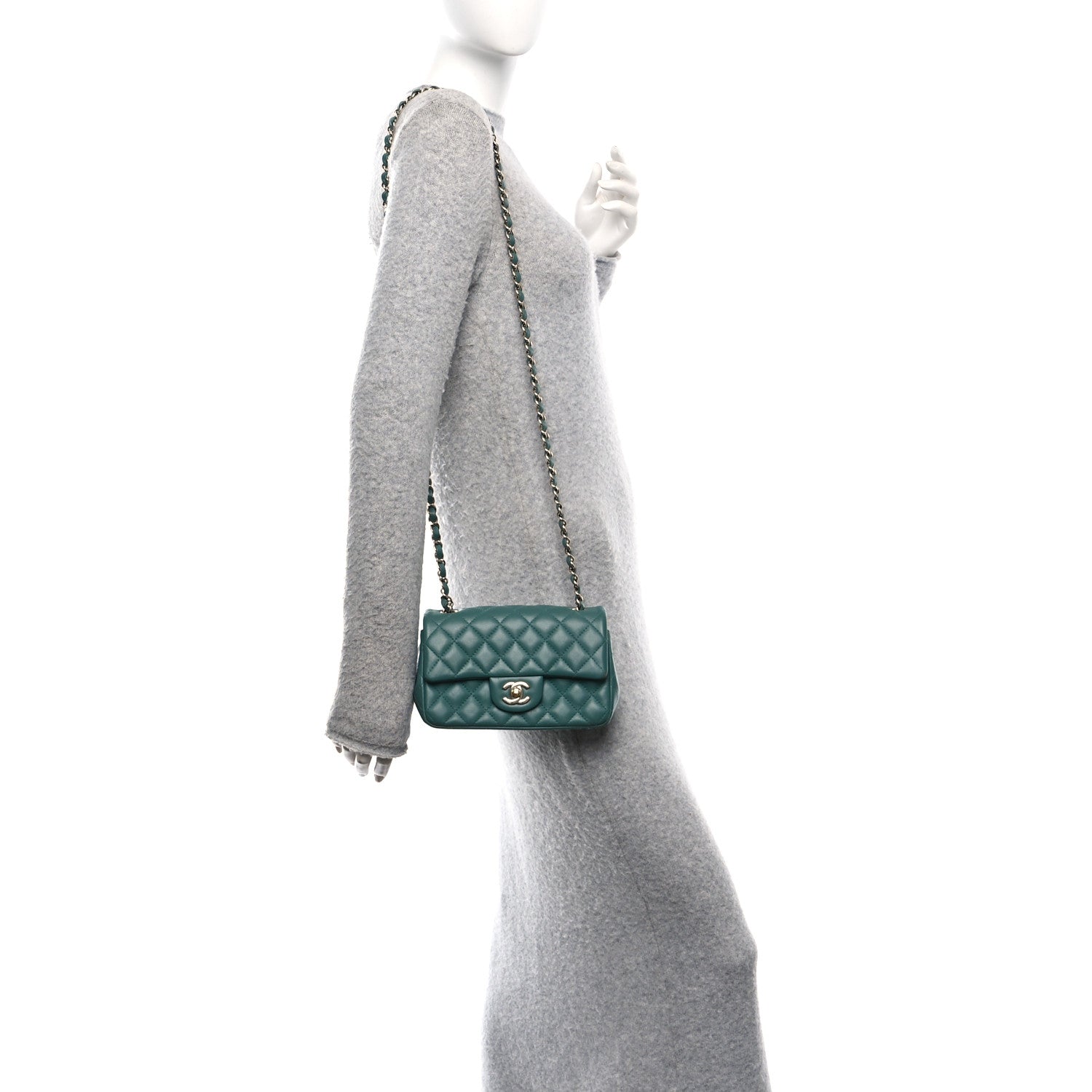 Lambskin Quilted Mini Rectangular Flap Dark Green
