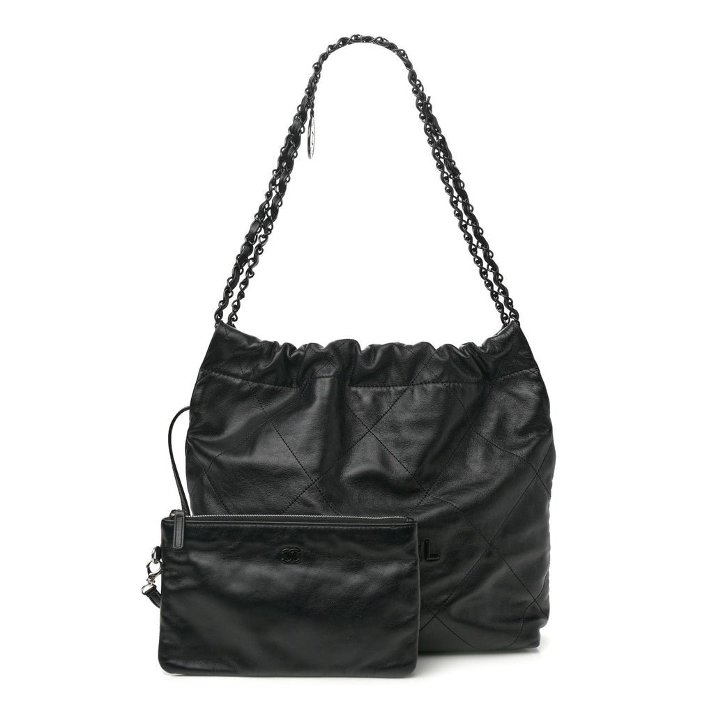 Shiny Calfskin Quilted Small Chanel 22 So Black