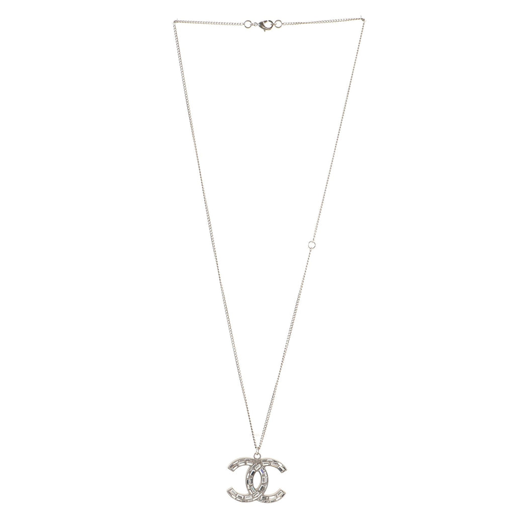 CC Baguette Pendant Necklace Crystal Embellished Metal