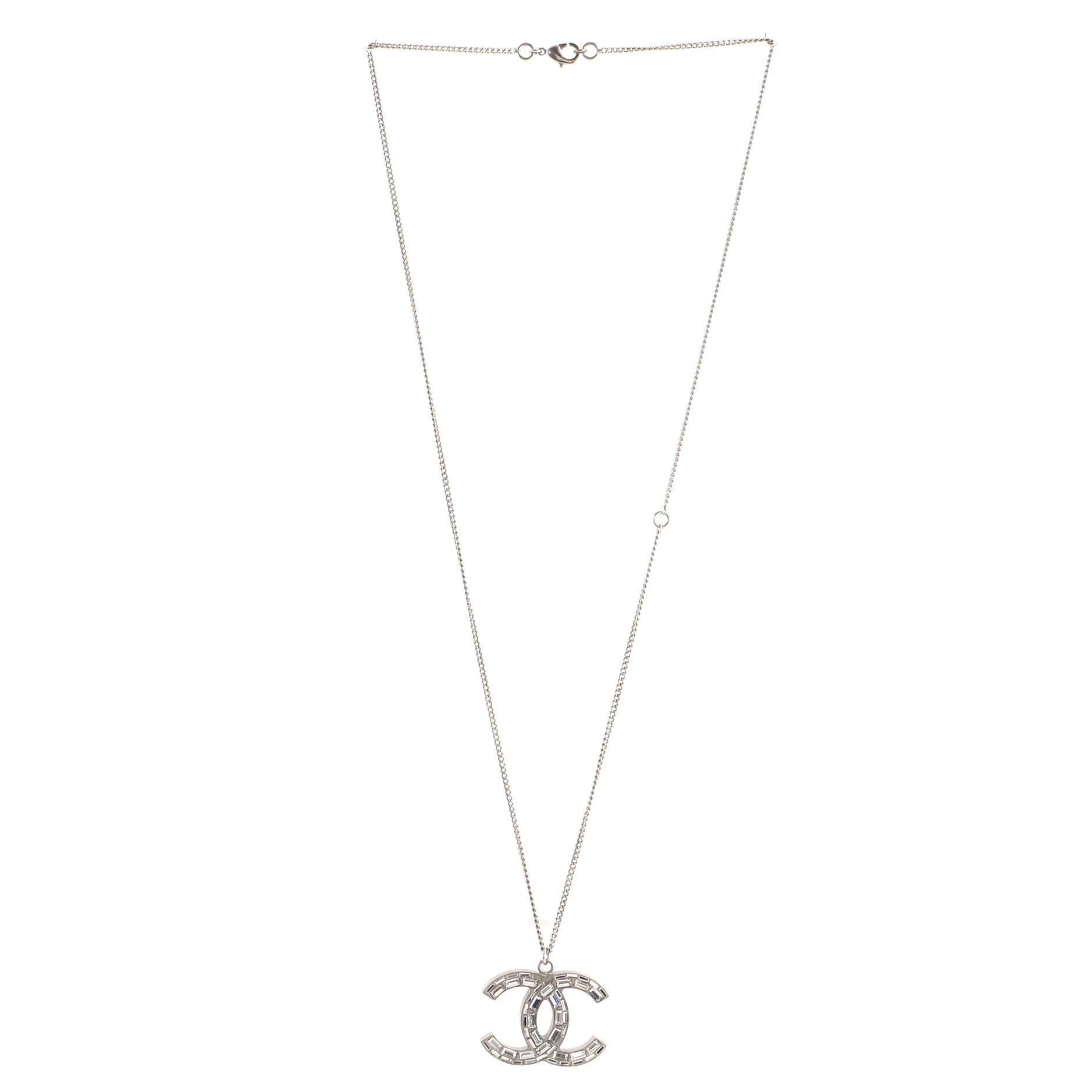 CC Baguette Pendant Necklace Crystal Embellished Metal