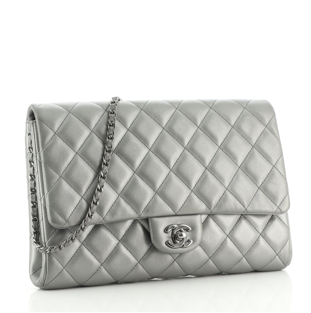 Clutch with Chain Quilted Lambskin