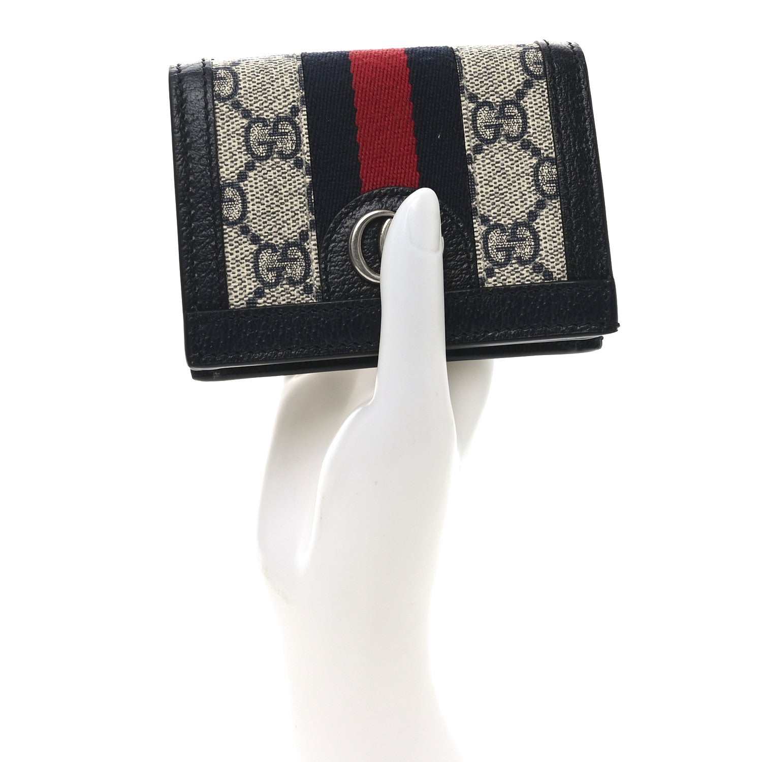 GG Supreme Monogram Textured Dollar Calfskin Web Ophidia  Case Beige Blue
