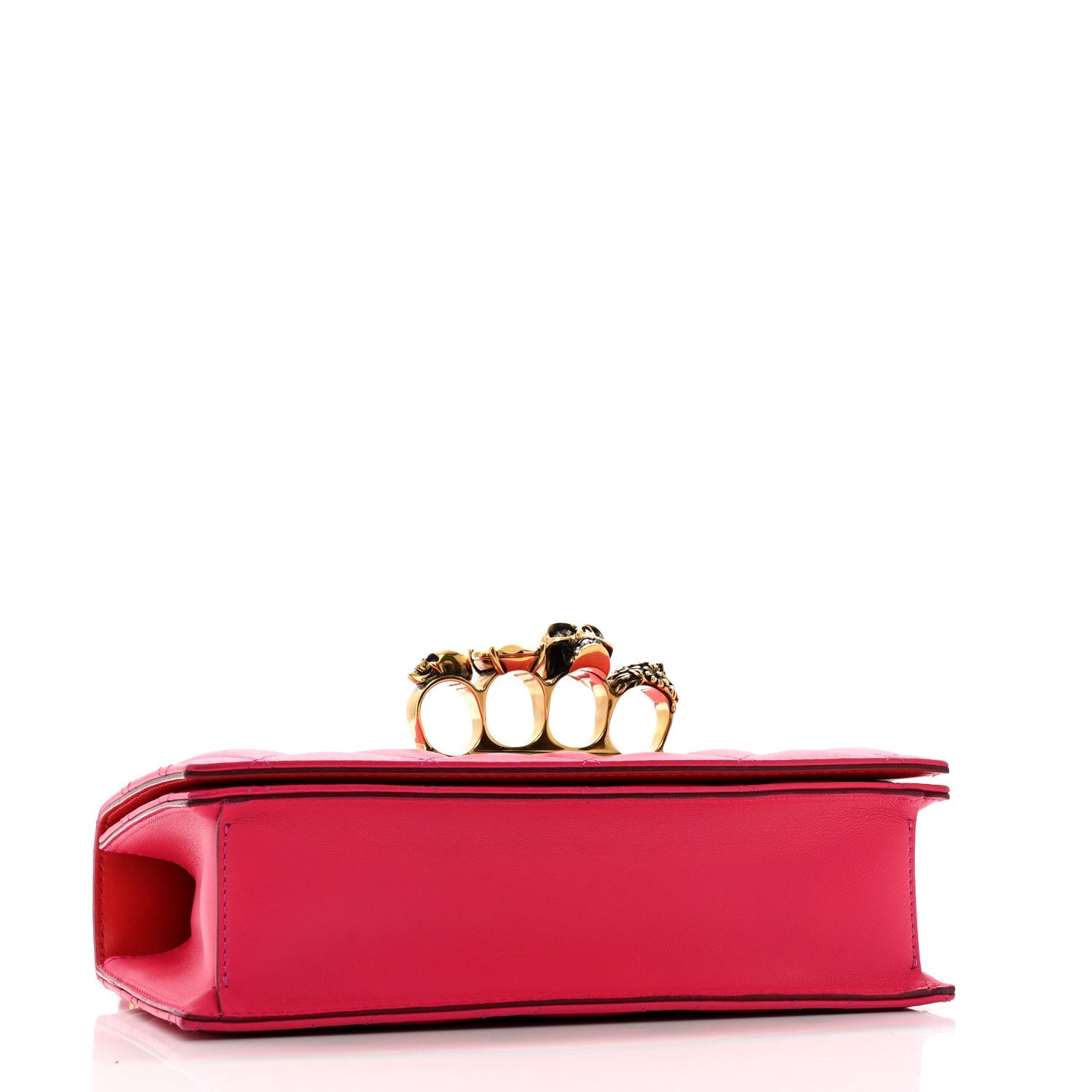 Lambskin Quilted Knuckle Shoulder Bag Fuchsia