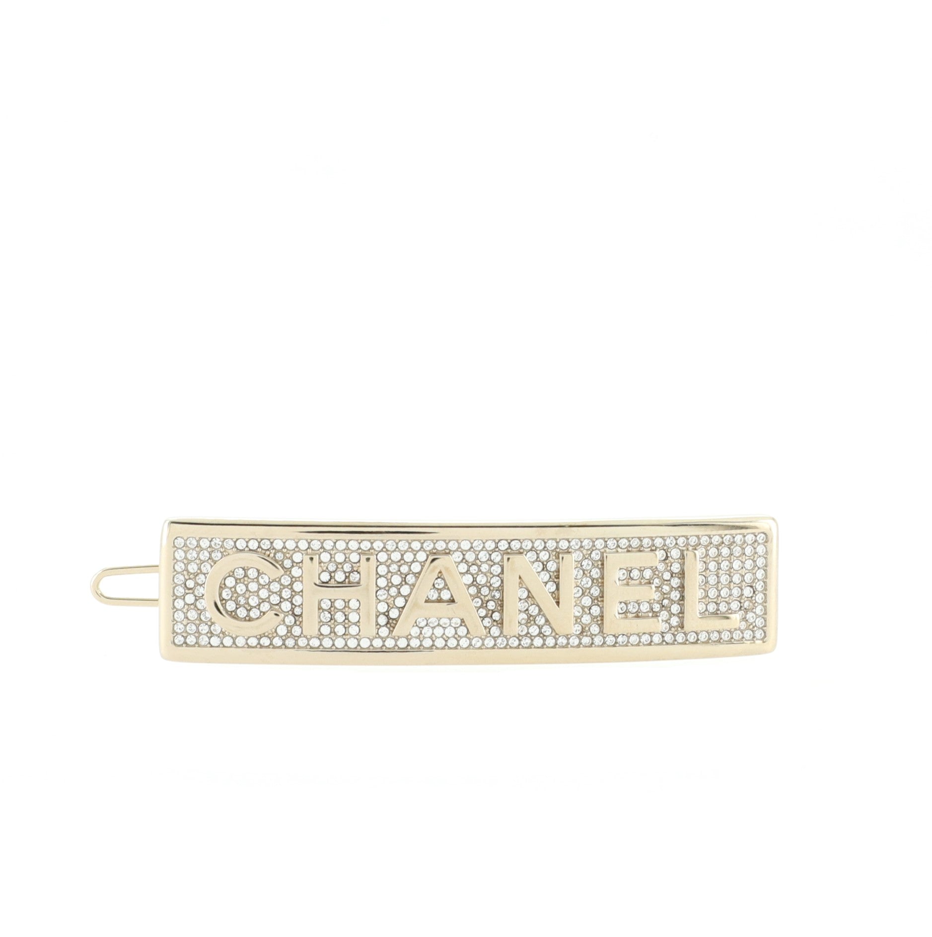 Logo Hair Barrette Crystal Embellished Metal XS