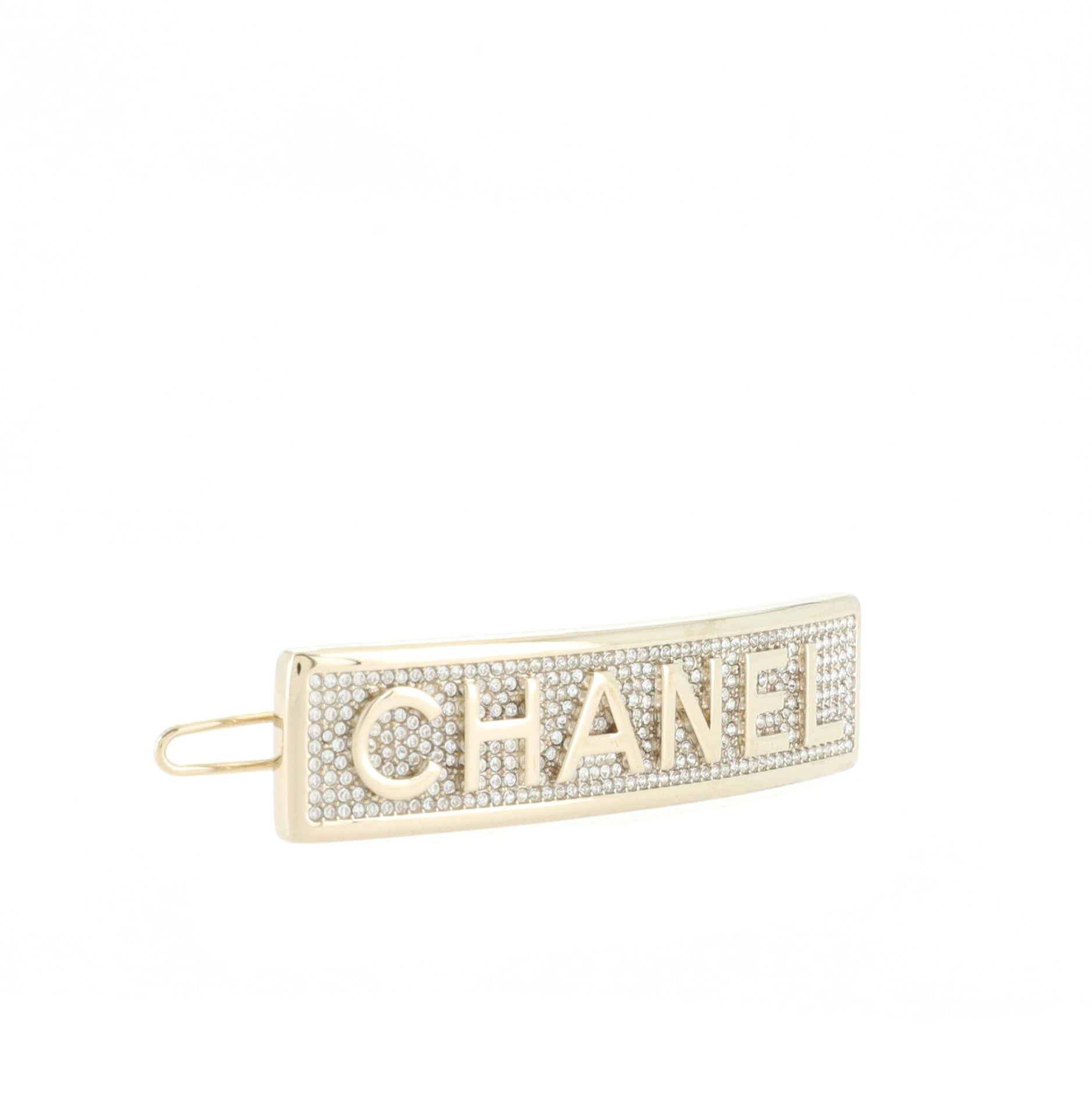 Logo Hair Barrette Crystal Embellished Metal XS