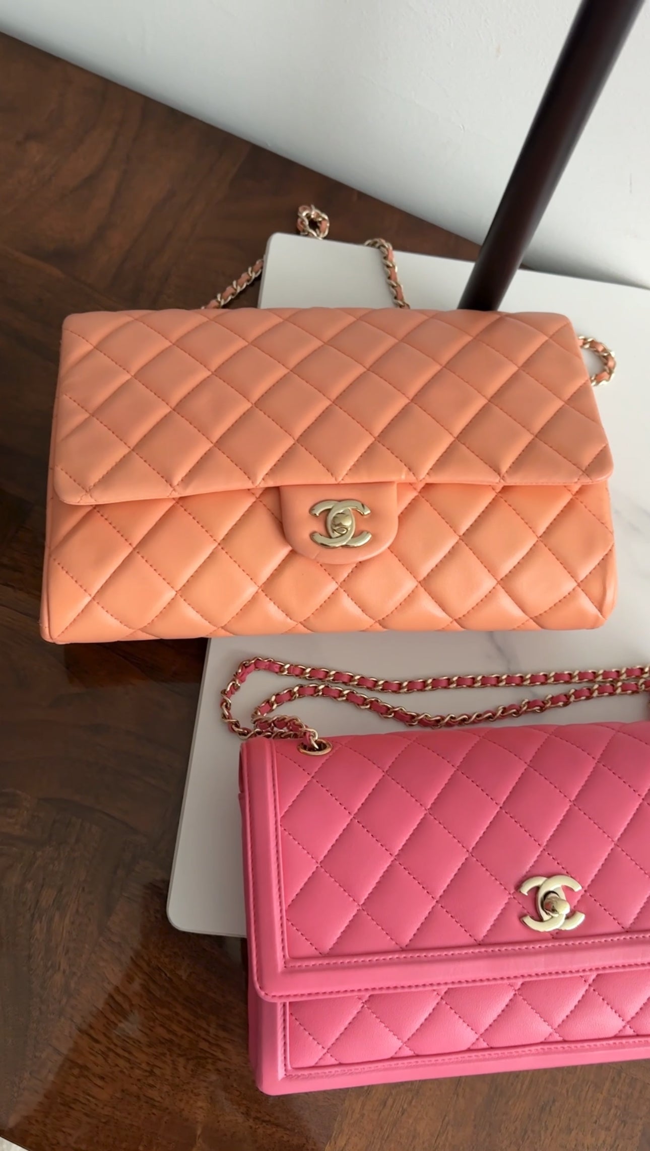 Chanel Peach Quilted Leather Timeless Chain Clutch Flap Bag