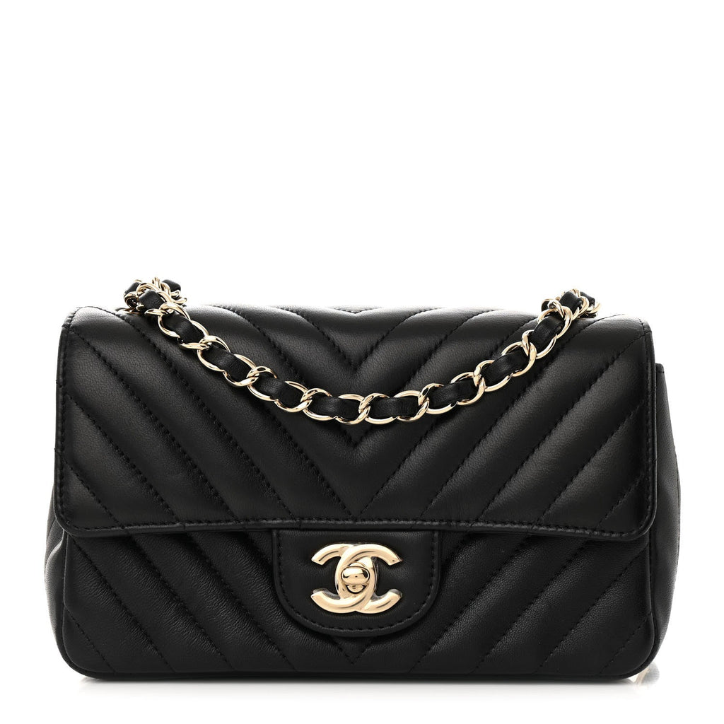 Lambskin Chevron Quilted Mini Rectangular Flap Black