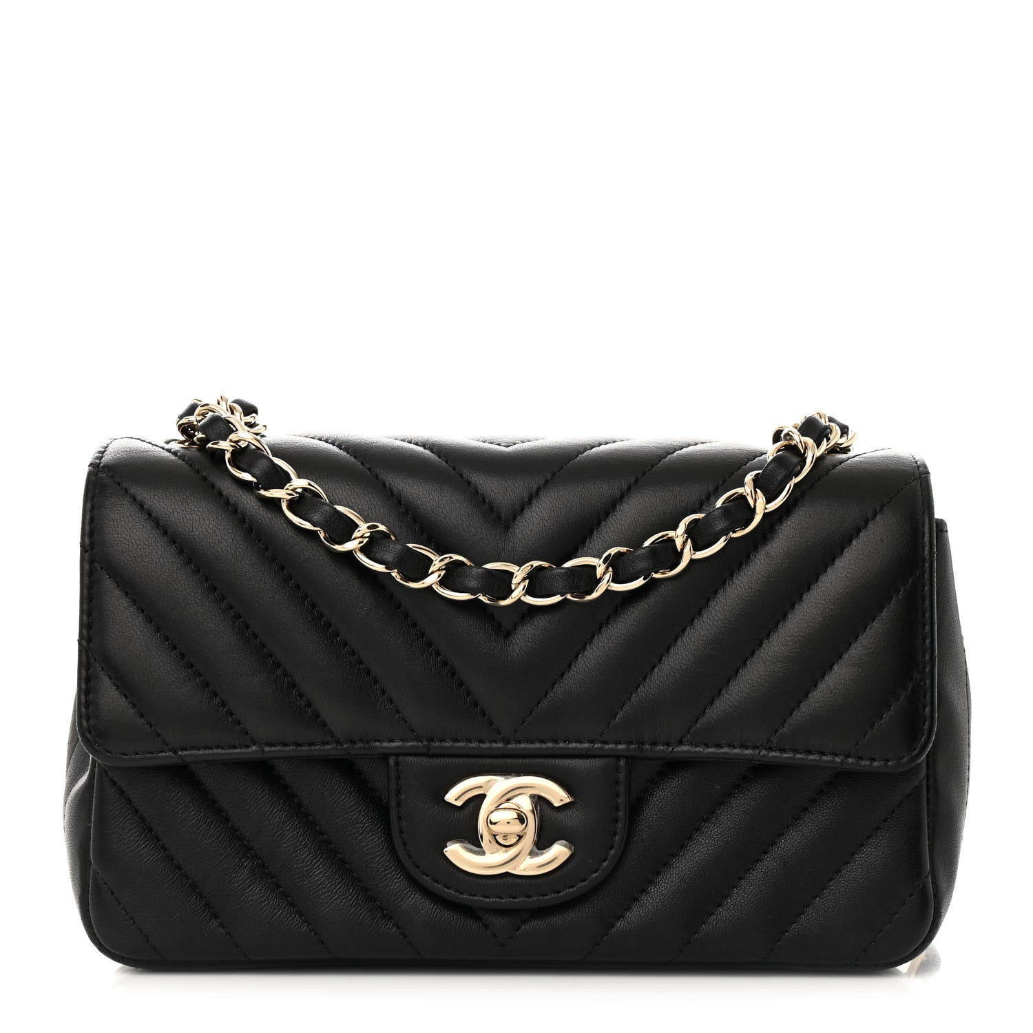 Lambskin Chevron Quilted Mini Rectangular Flap Black