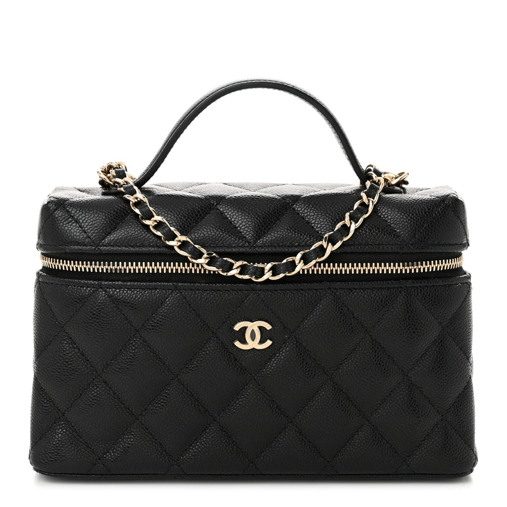 Caviar Quilted Top Handle Slim Vanity With Chain Black