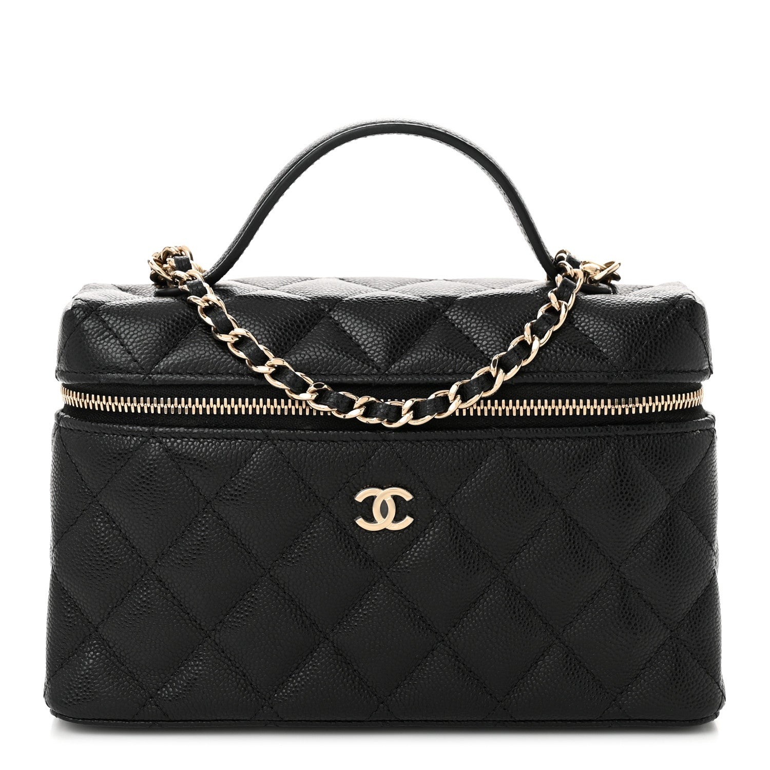 Caviar Quilted Top Handle Slim Vanity With Chain Black