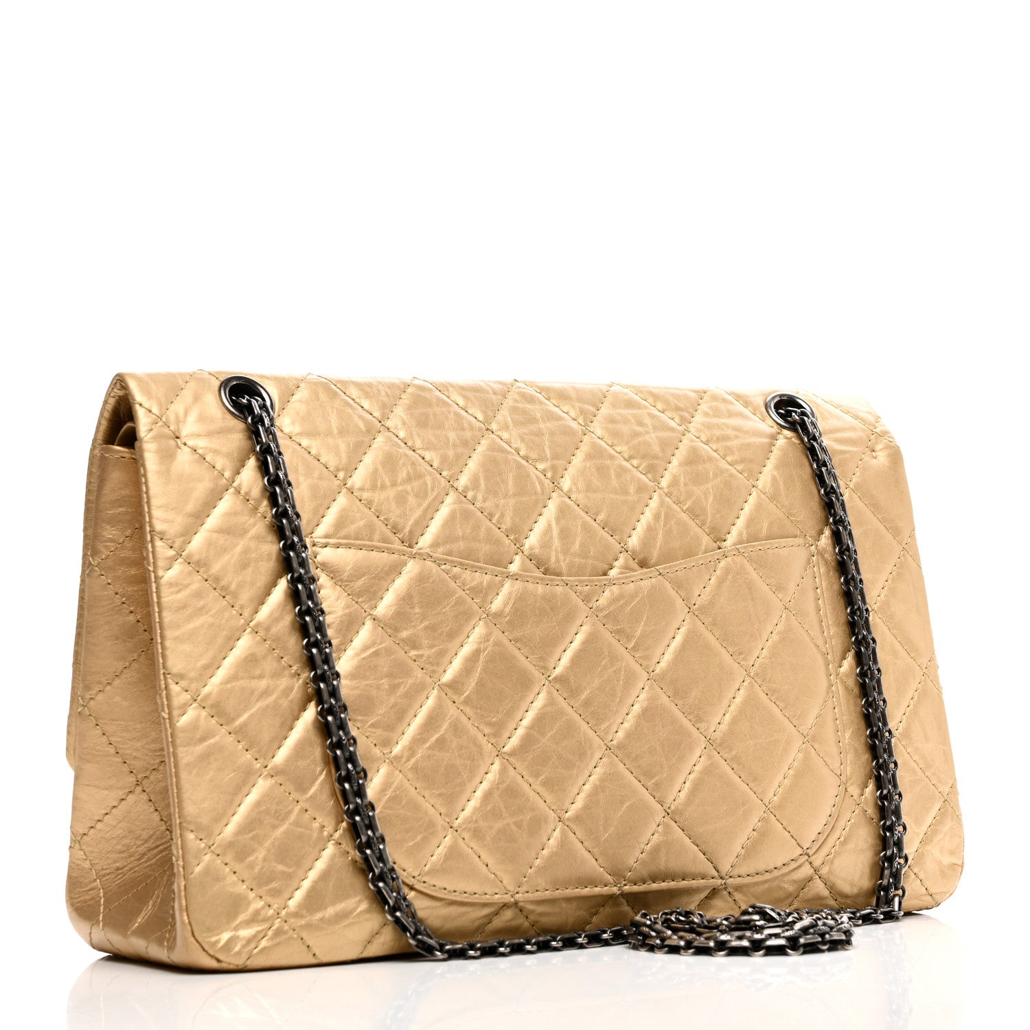 Metallic Aged Calfskin Quilted 2.55 Reissue 227 Flap Pale Gold