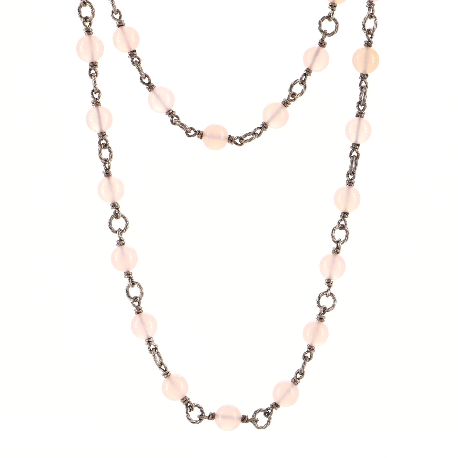 Bijou Beaded Necklace Sterling Silver and Rose Quartz