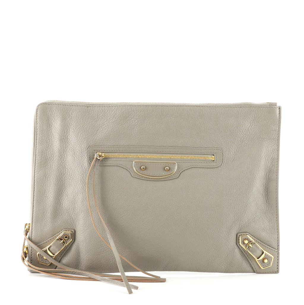 Zip Around Classic Metallic Edge Clutch Leather Medium