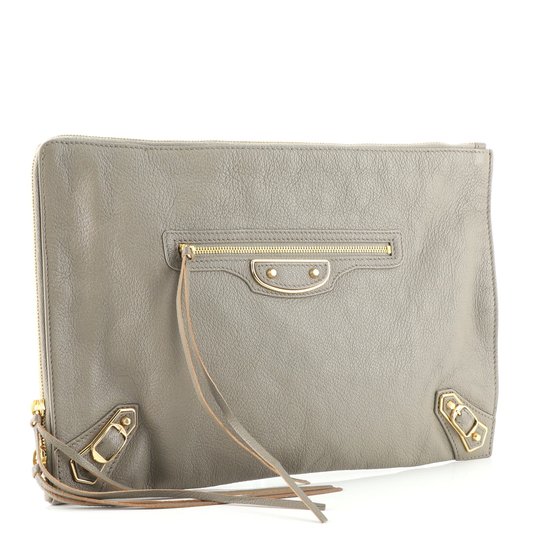 Zip Around Classic Metallic Edge Clutch Leather Medium