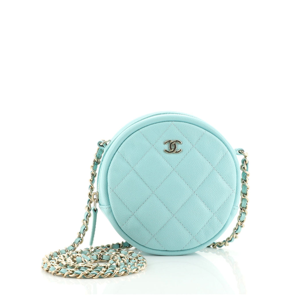 Round Clutch with Chain Quilted Iridescent Caviar Mini