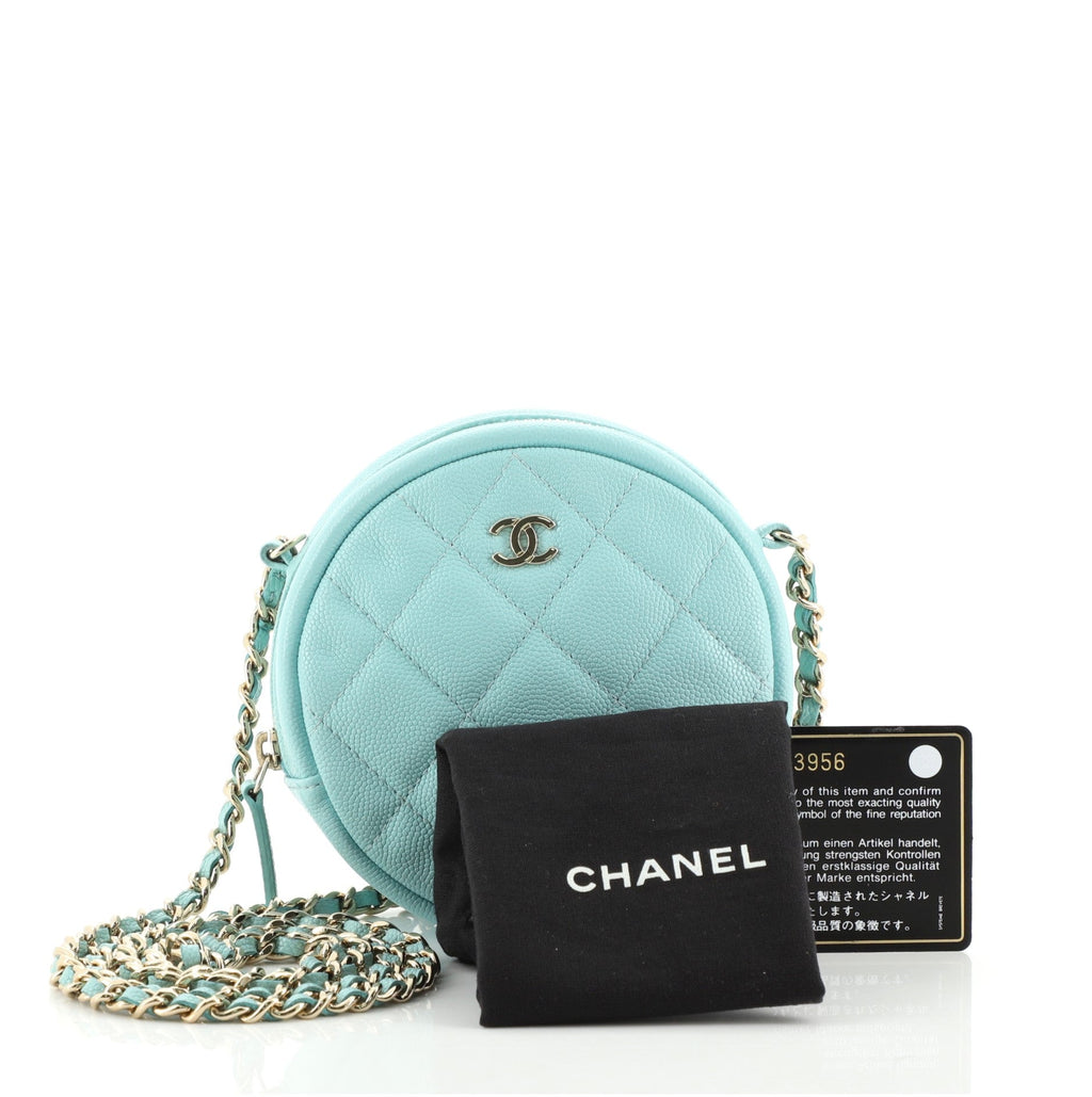 Round Clutch with Chain Quilted Iridescent Caviar Mini