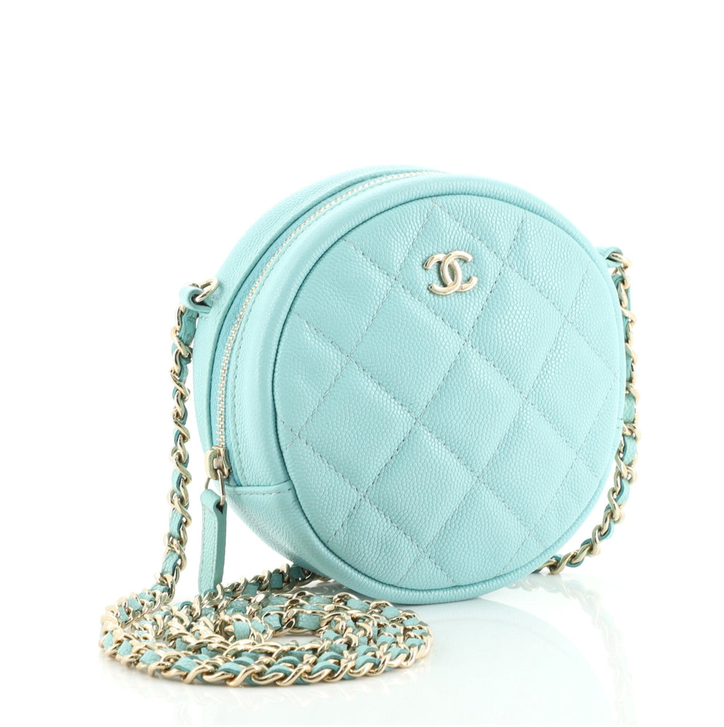 Round Clutch with Chain Quilted Iridescent Caviar Mini