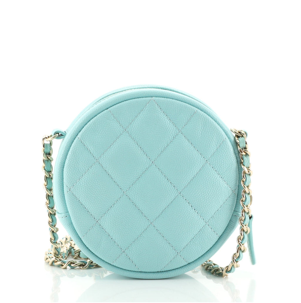 Round Clutch with Chain Quilted Iridescent Caviar Mini