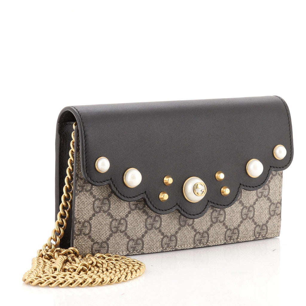 Pearly Wallet on Chain Coated Canvas with Leather Mini