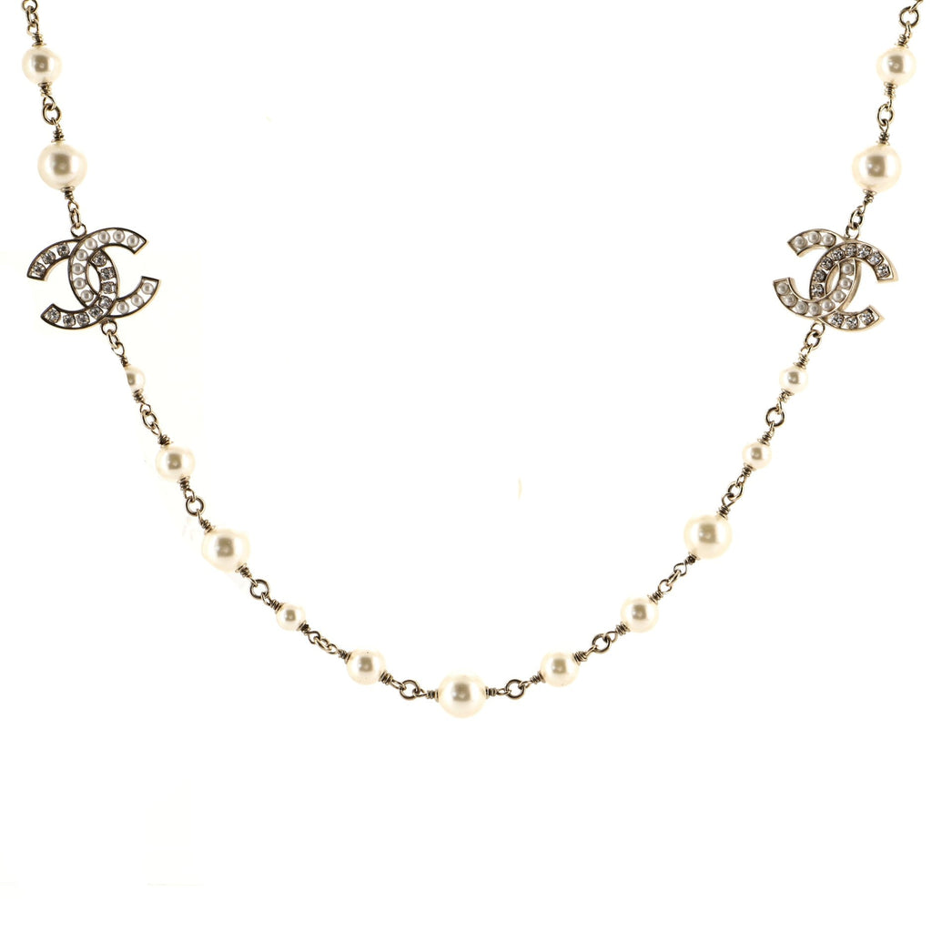 CC Long Necklace Faux Pearls and Metal