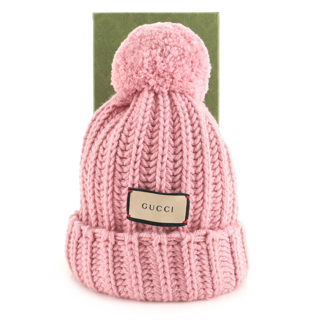 Logo Tag Bobble Beanie Knit Wool Medium
