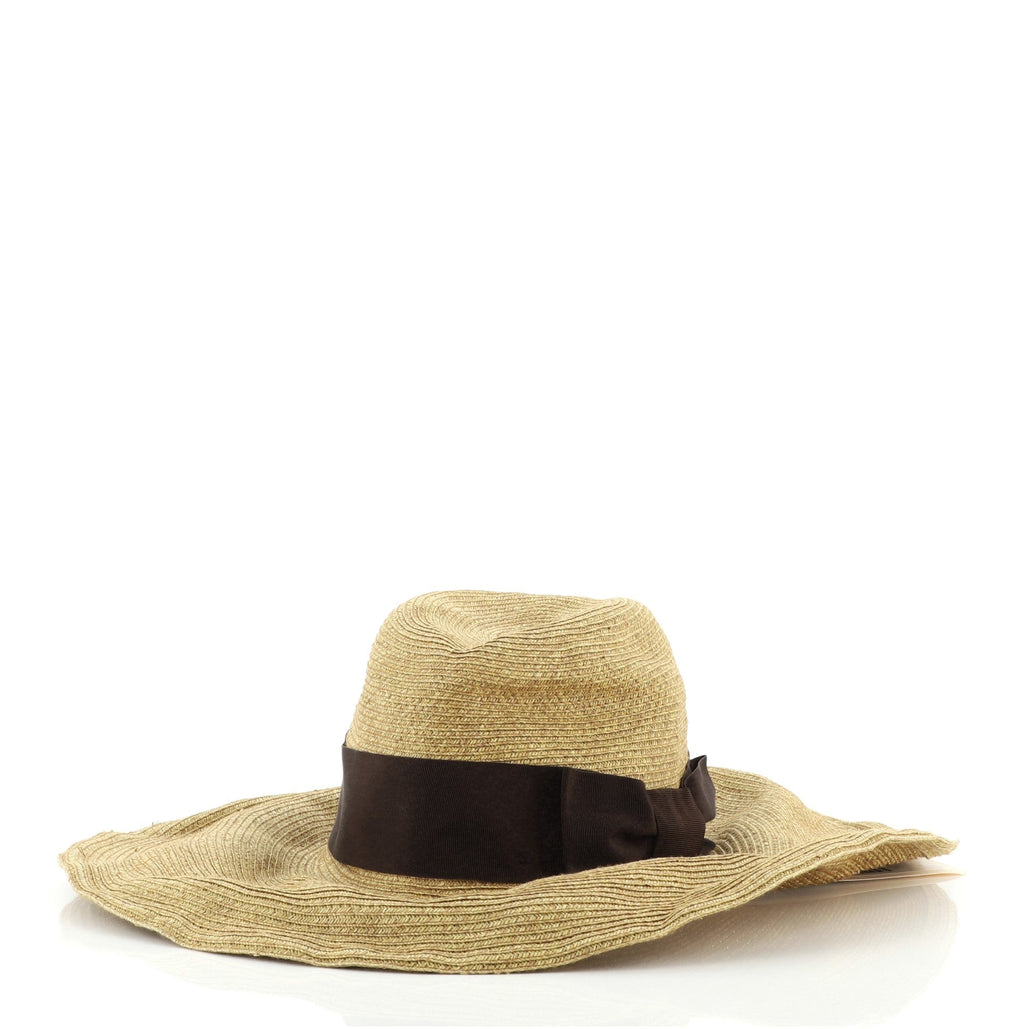 Bow Wide Brim Floppy Hat Raffia Medium