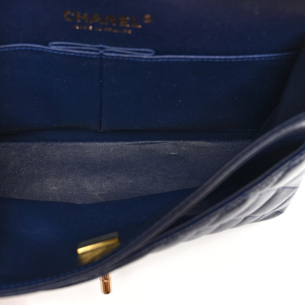 Caviar Quilted Small Double Flap Navy