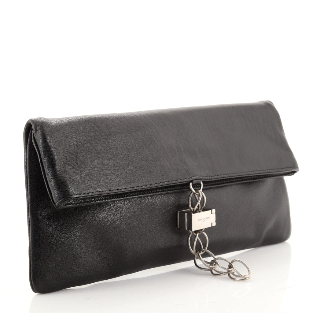 Chain Lock Fold Over Clutch Leather Medium