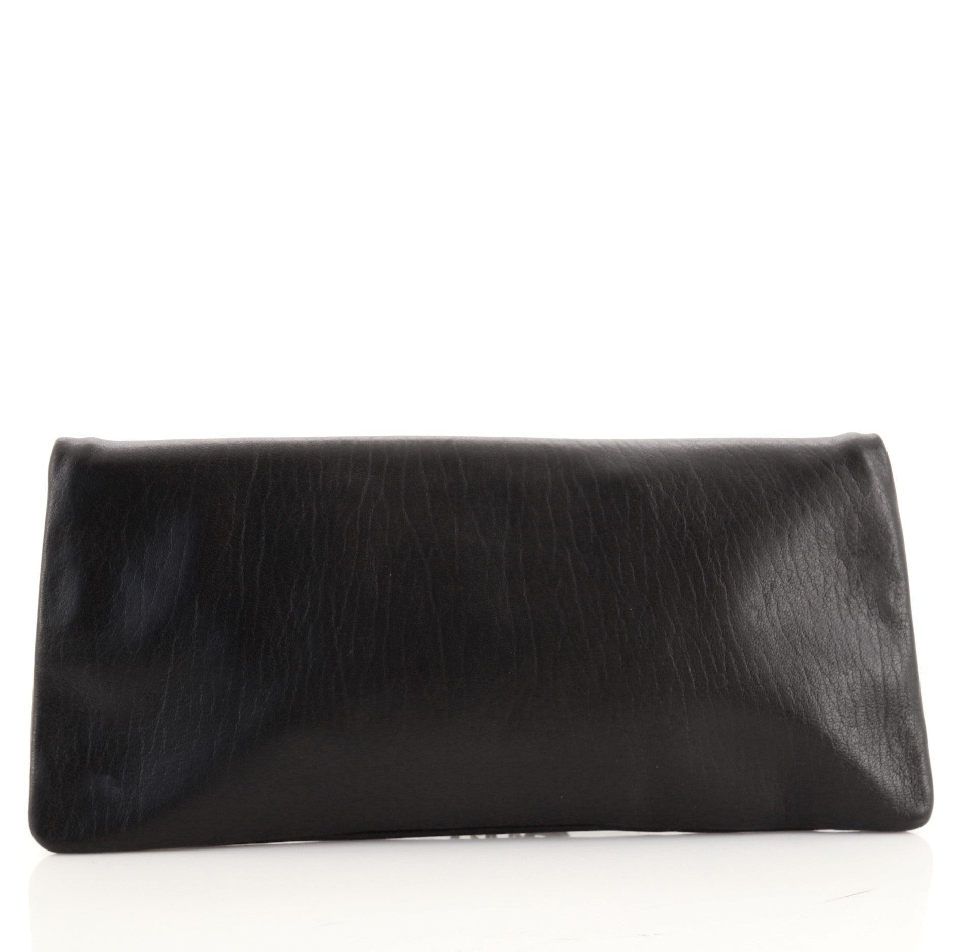 Chain Lock Fold Over Clutch Leather Medium