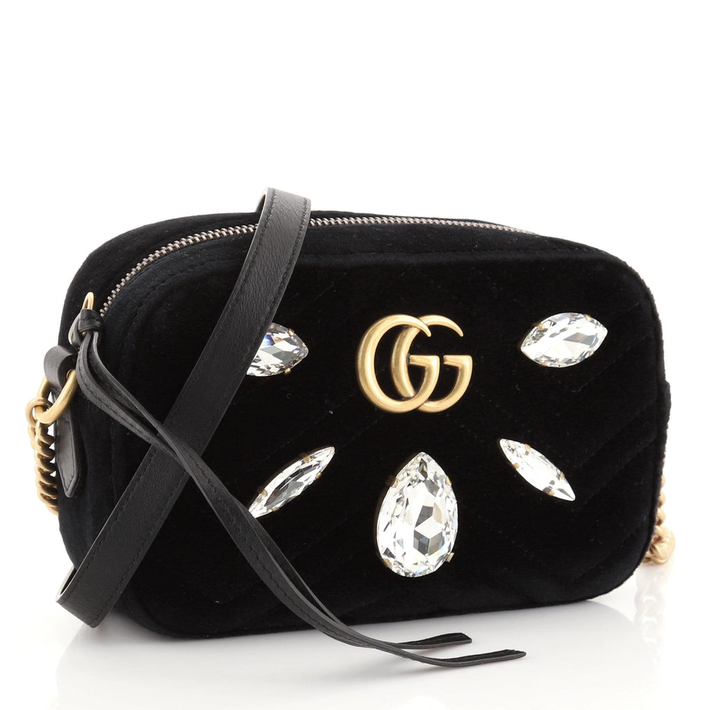 GG Marmont Shoulder Bag Crystal Embellished Matelasse Velvet Mini
