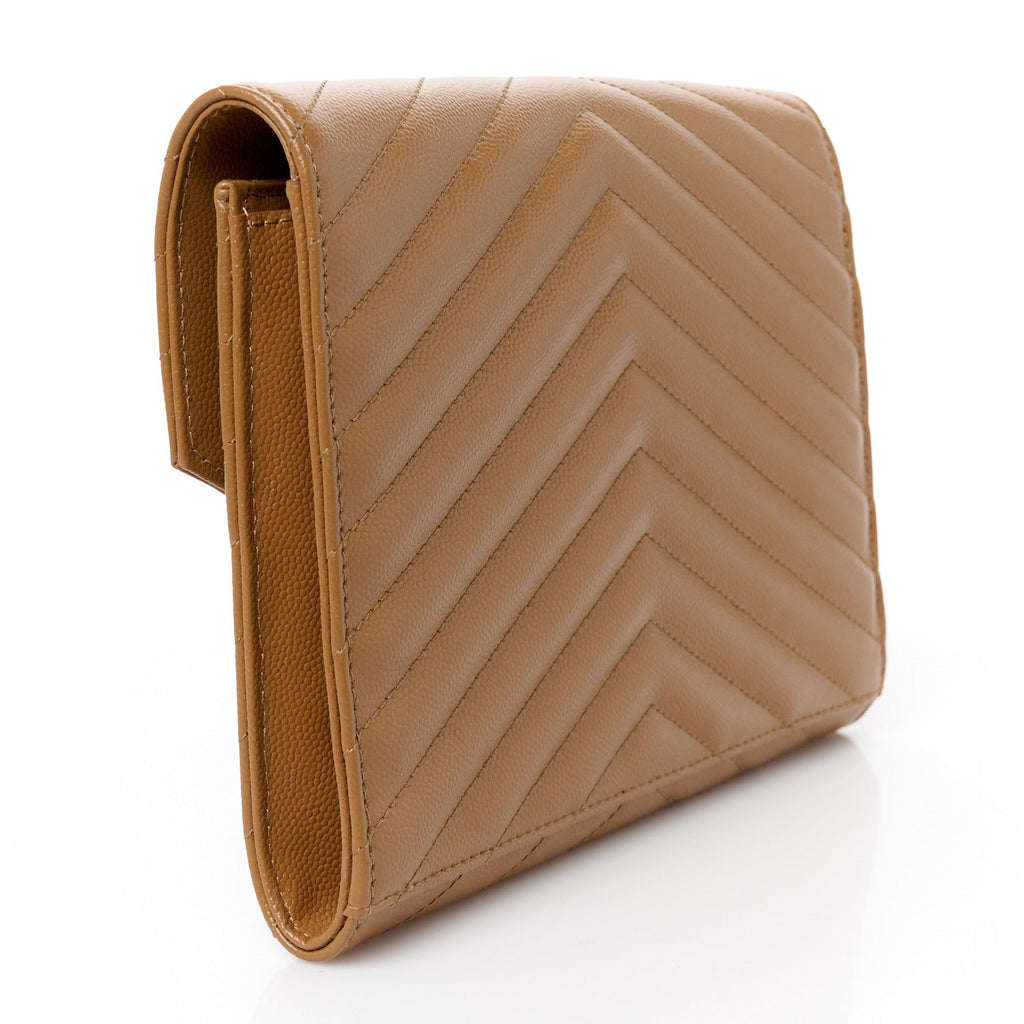 Grain De Poudre Matelasse Chevron Monogram Cassandre Flap Pouch Natural Dark