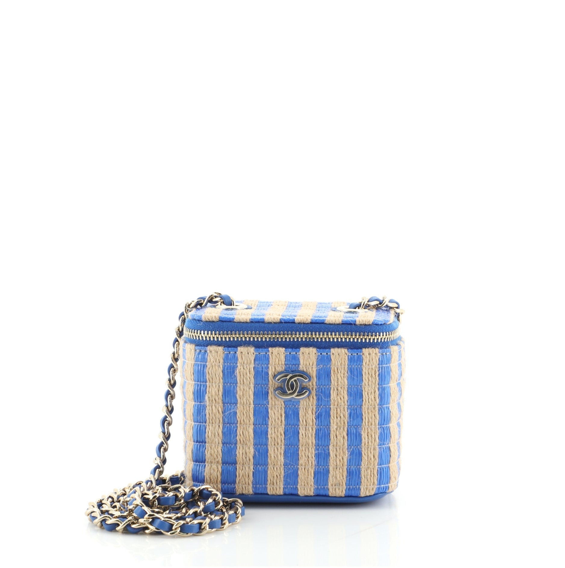 Classic Vanity Case with Chain Striped Raffia and Jute Mini