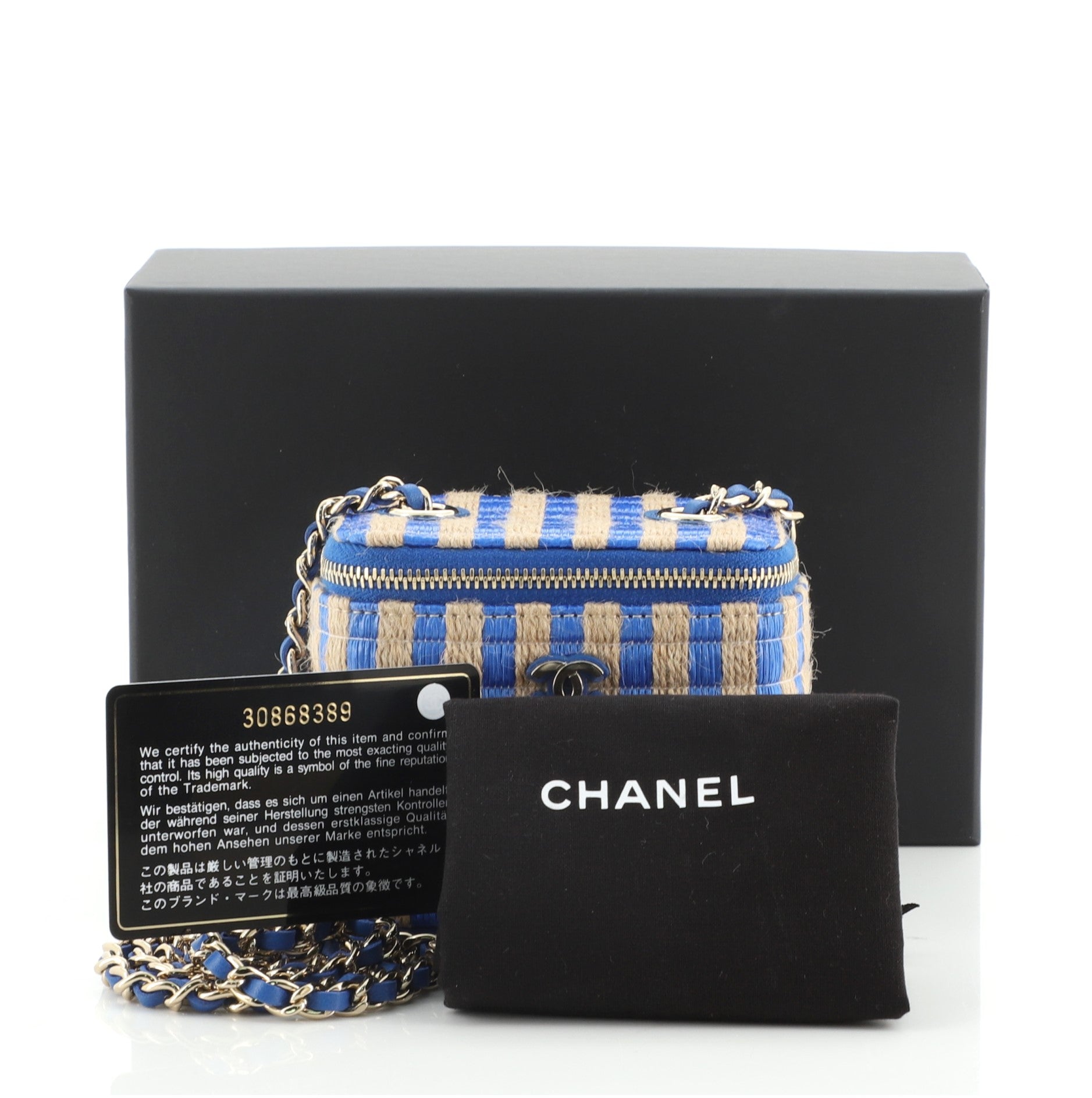 Classic Vanity Case with Chain Striped Raffia and Jute Mini