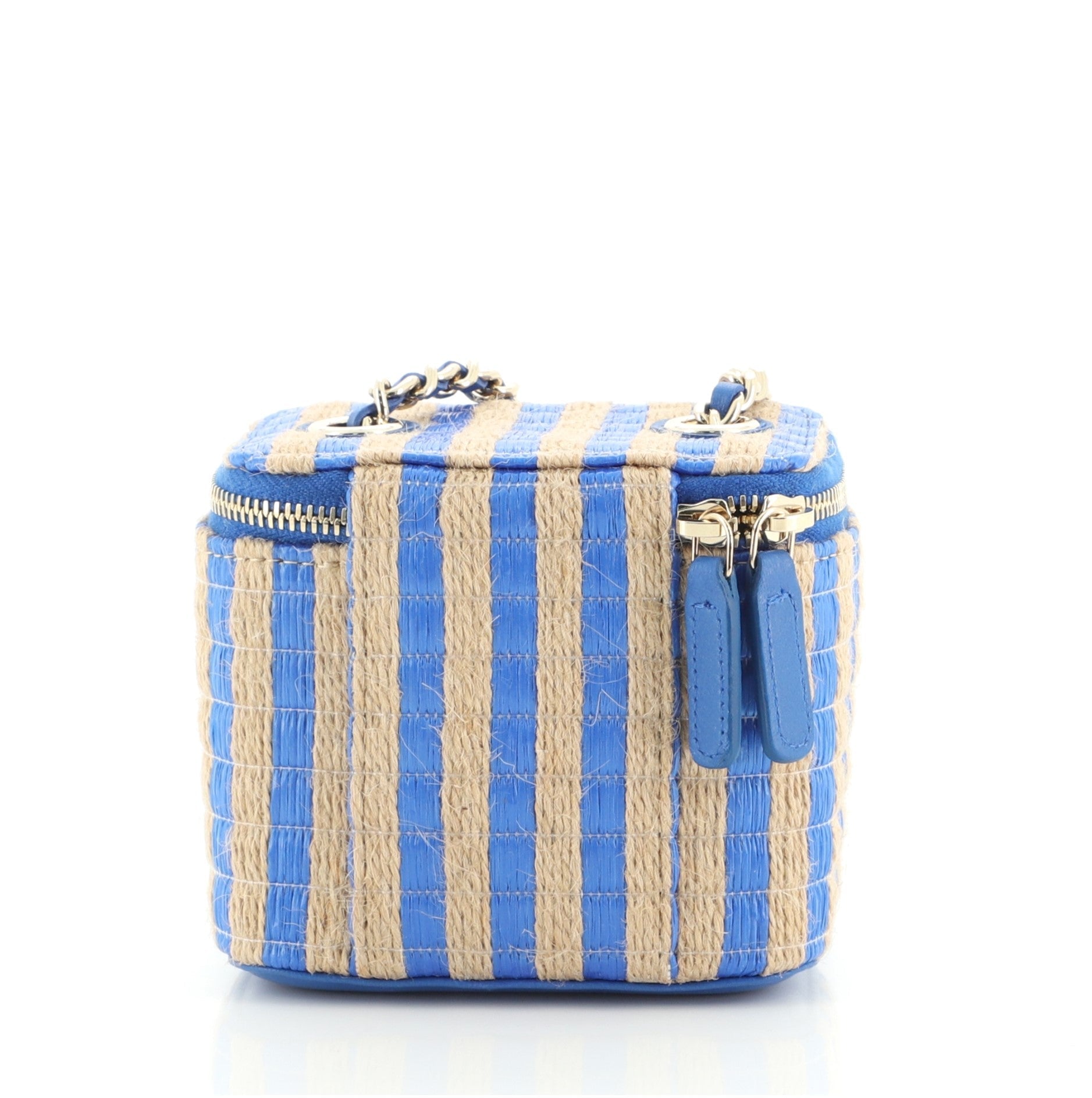 Classic Vanity Case with Chain Striped Raffia and Jute Mini