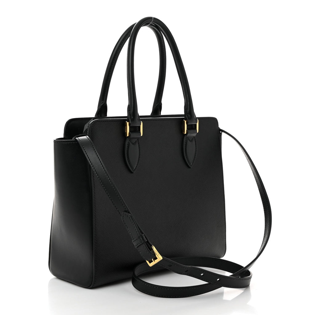 Saffiano Soft Calfskin Small Zippered Tote Black