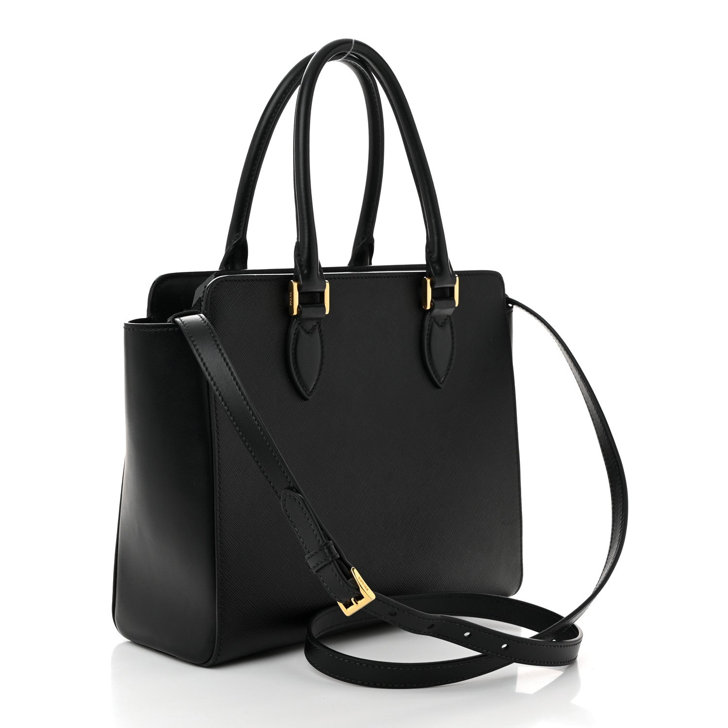 Saffiano Soft Calfskin Small Zippered Tote Black