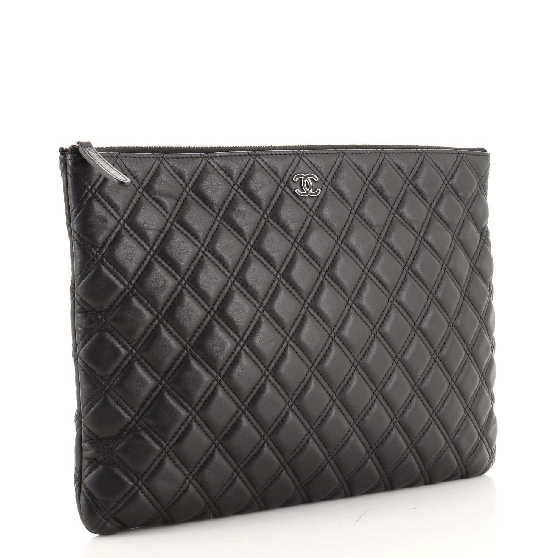 Double Stitch O Case Clutch Quilted Lambskin Large