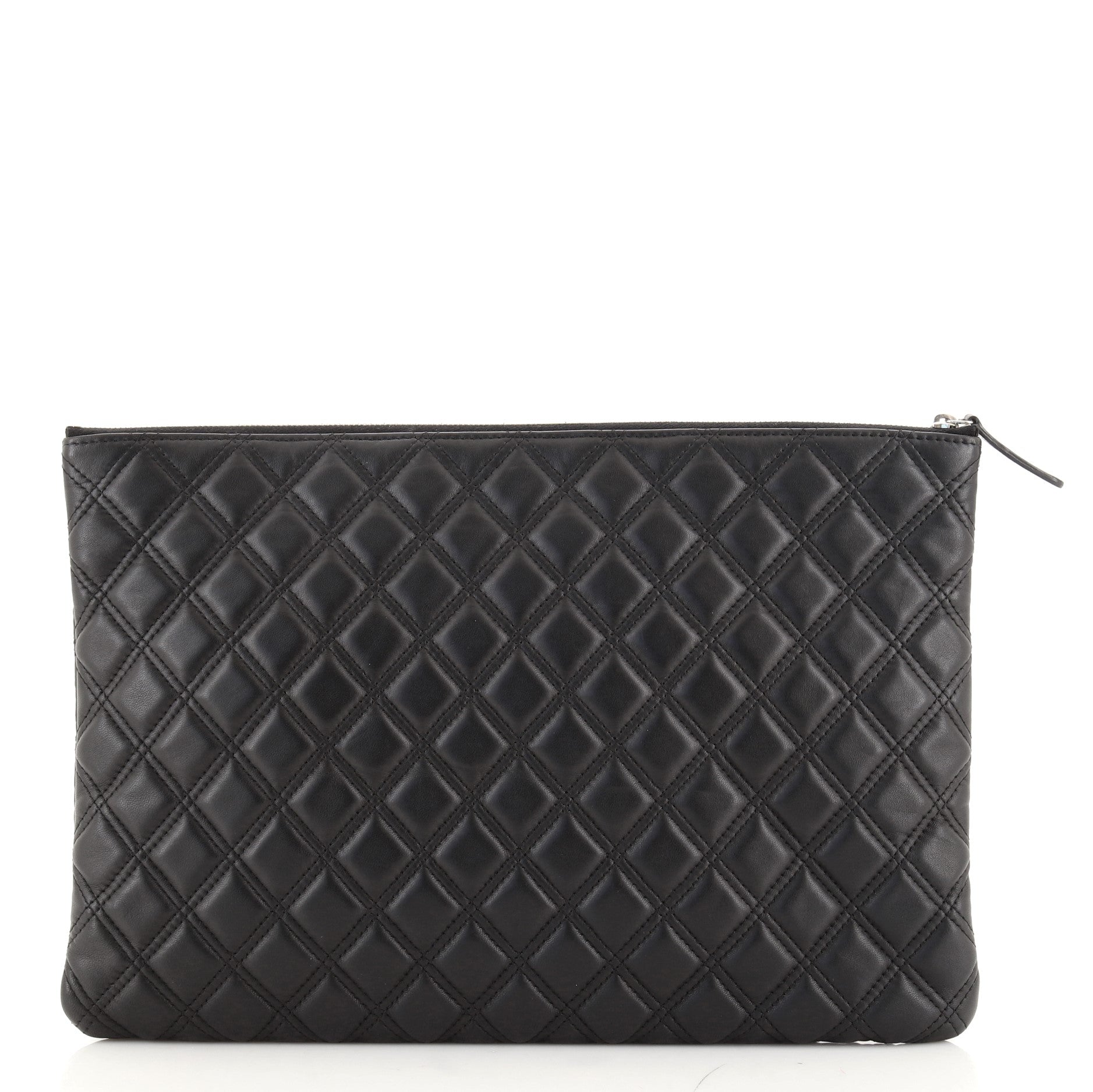 Double Stitch O Case Clutch Quilted Lambskin Large