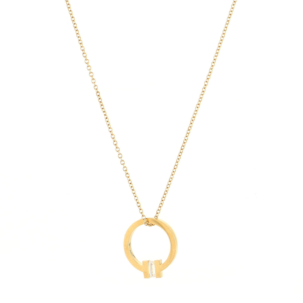 T Circle Pendant Necklace 18K Yellow Gold with Diamond