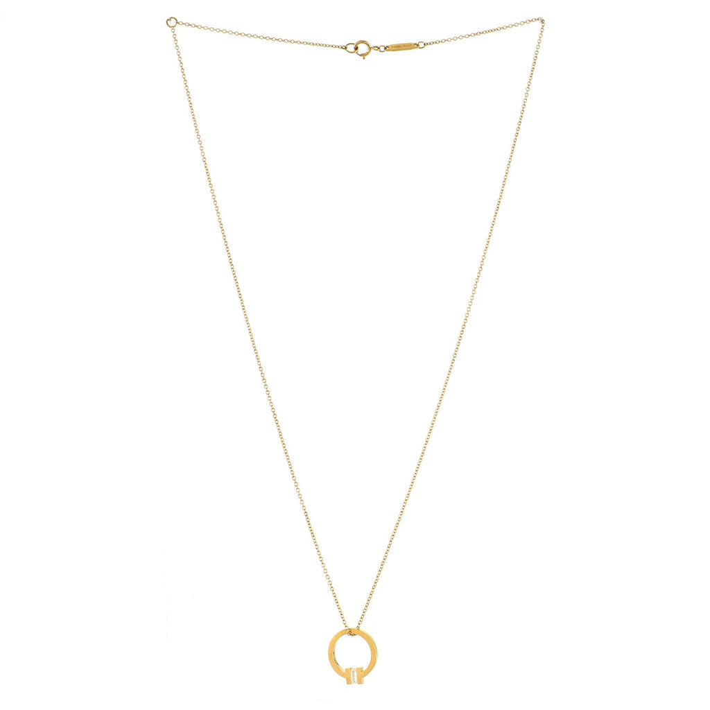 T Circle Pendant Necklace 18K Yellow Gold with Diamond