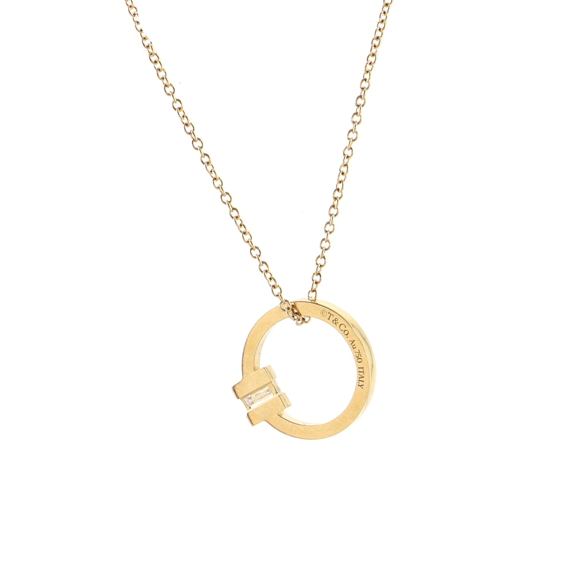 T Circle Pendant Necklace 18K Yellow Gold with Diamond