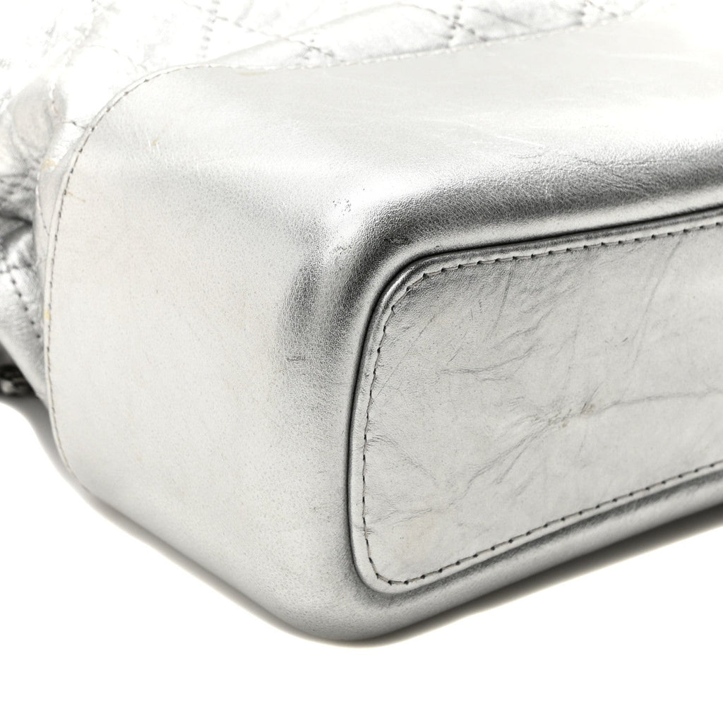 Metallic Lambskin Calfskin Quilted Medium Gabrielle Hobo  Silver