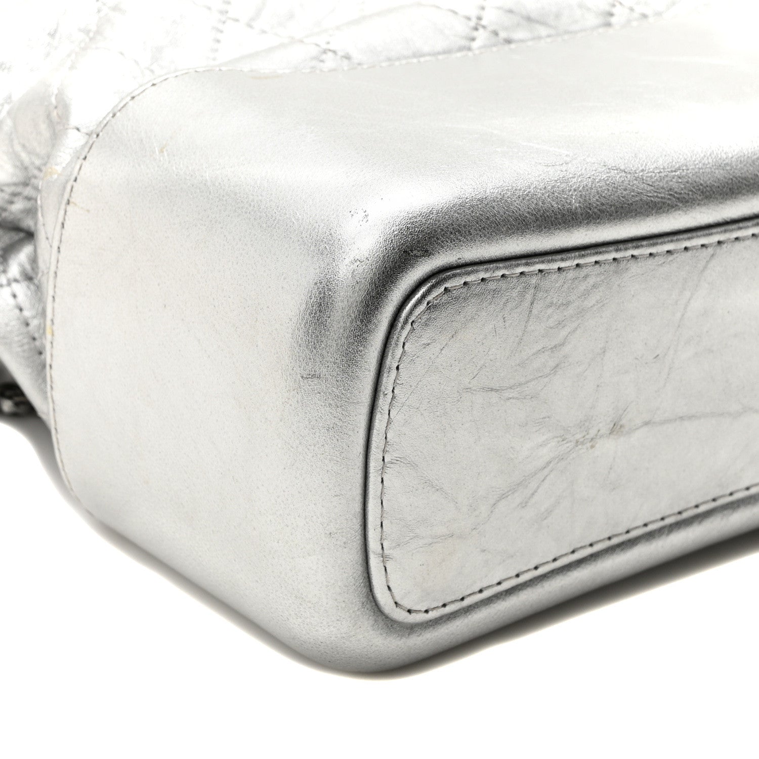Metallic Lambskin Calfskin Quilted Medium Gabrielle Hobo  Silver