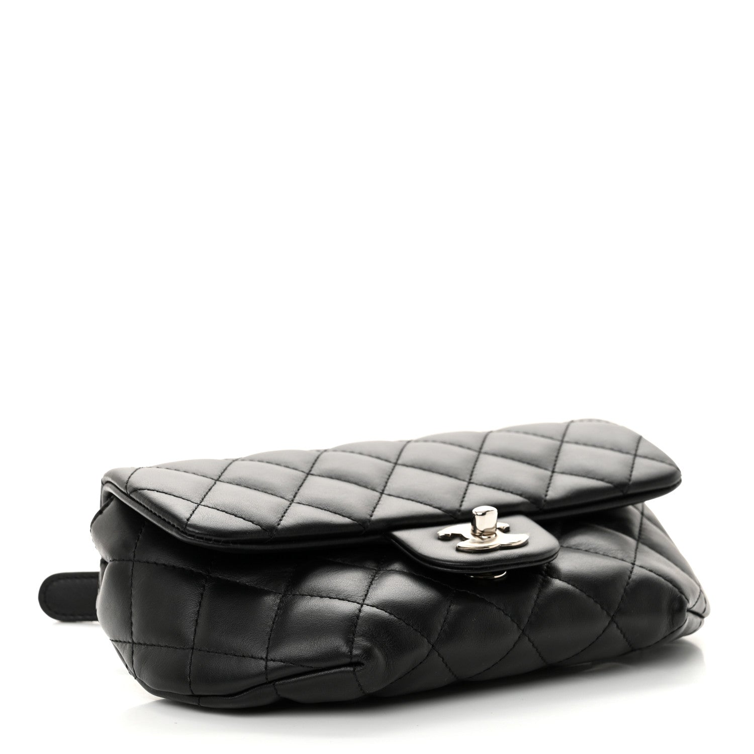 Calfskin Quilted CC Uniform Flap Belt Bag Black