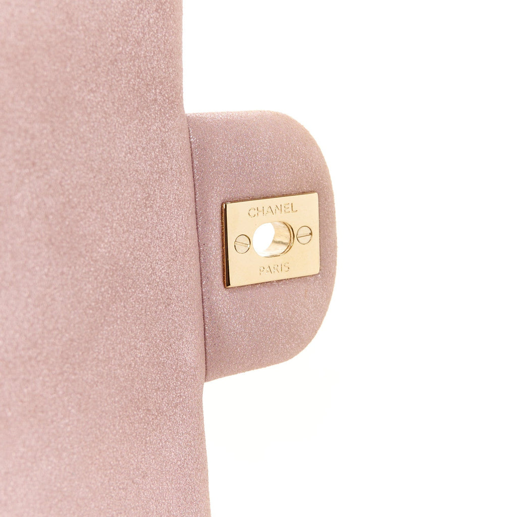 Iridescent Calfskin Quilted Clutch With Chain Flap Pink