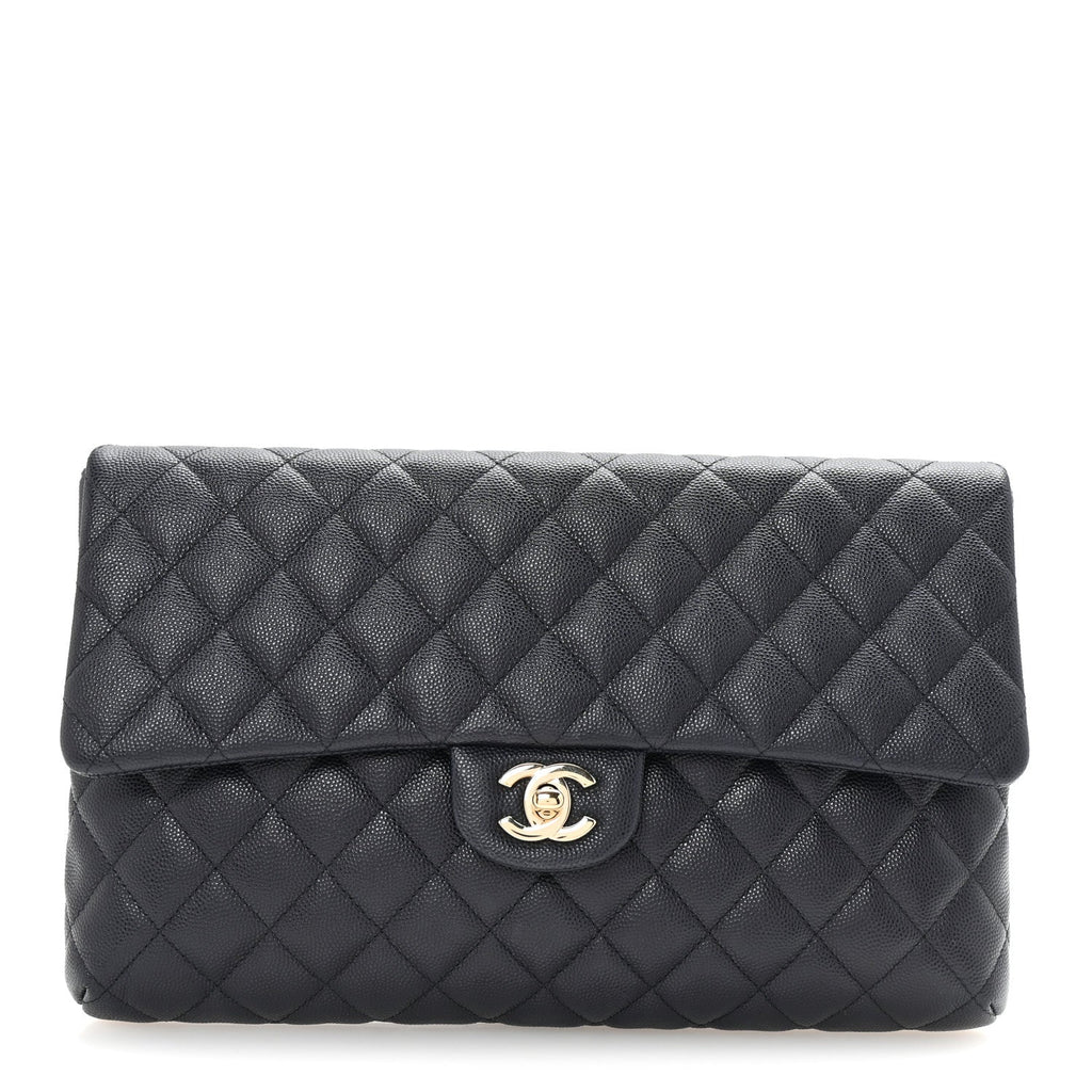 Caviar Quilted Flap Clutch Navy